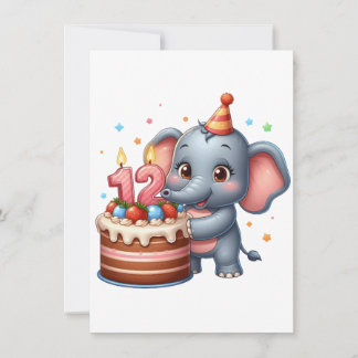 Cartão De Agradecimento Aniversário de 12 anos do Elefante Fofo