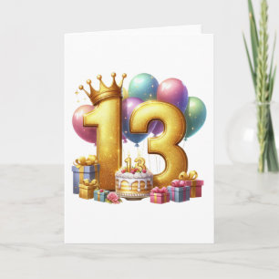 Cartão De Agradecimento Aniversário de 13 anos dourado