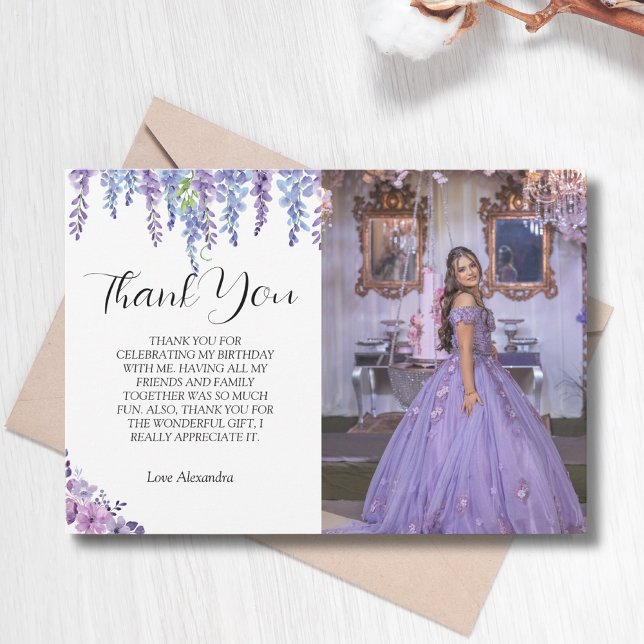 Cartão De Agradecimento Aniversário de 16 anos com flor púrpura (Criador carregado)