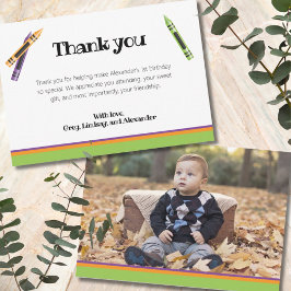 Cartão De Agradecimento Aniversário de 1 ano Crayon Kids Foto Verde