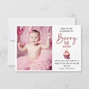 Cartão De Agradecimento Aniversário de 1 ano da Berry Rosa Vermelho Foto d