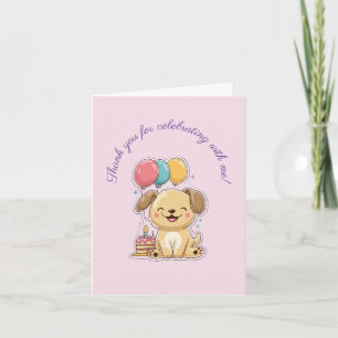 Cartão De Agradecimento Aniversário de 1 ano da Menina, Cachorrinho, Cartã