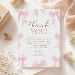 Cartão De Agradecimento Aniversário de 1 ano da Menina com Laço Rosa