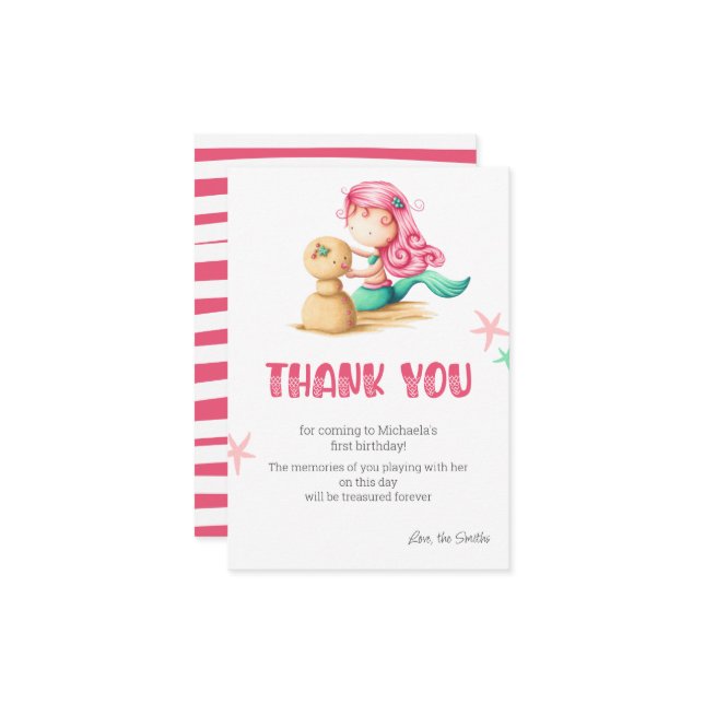 Cartão De Agradecimento Aniversário de 1 ano da Sereia (Frente/Verso In Situ)