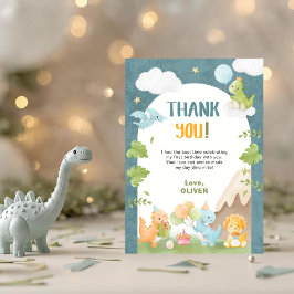 Cartão De Agradecimento Aniversário de 1 ano do Dinossauro Azul