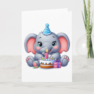 Cartão De Agradecimento Aniversário de 1 ano do Elefante Bebê