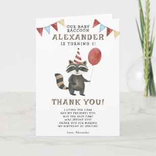 Cartão De Agradecimento Aniversário de 1 ano do Guaxinim Aquarela