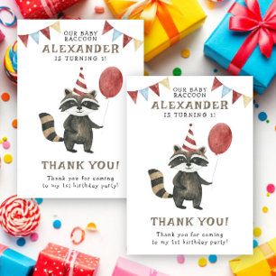 Cartão De Agradecimento Aniversário de 1 ano do Guaxinim Aquarela