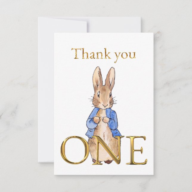 Cartão De Agradecimento Aniversário de 1 ano do Peter o coelho (Frente)