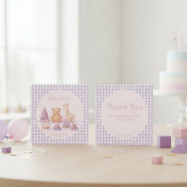 Cartão De Agradecimento Aniversário de 1 ano em Lavanda Xadrez