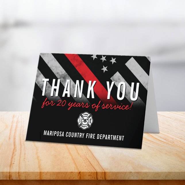 Cartão De Agradecimento Aniversário de 20 anos do Bombeiro (Firefighter Fire Department 20 Year Anniversary Thank You Card)
