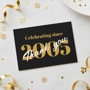 Cartão De Agradecimento Aniversário de 21 anos 2005 Preto e Dourado Retro