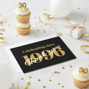 Cartão De Agradecimento Aniversário de 30 anos 1996 Preto e Dourado Retro