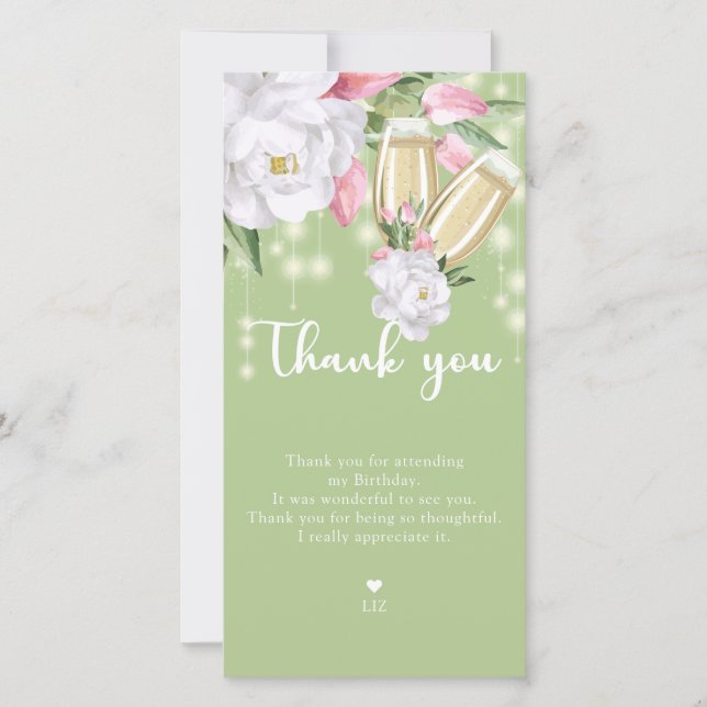 Cartão De Agradecimento Aniversário de 30 anos Floral Verde Luxury (Frente)