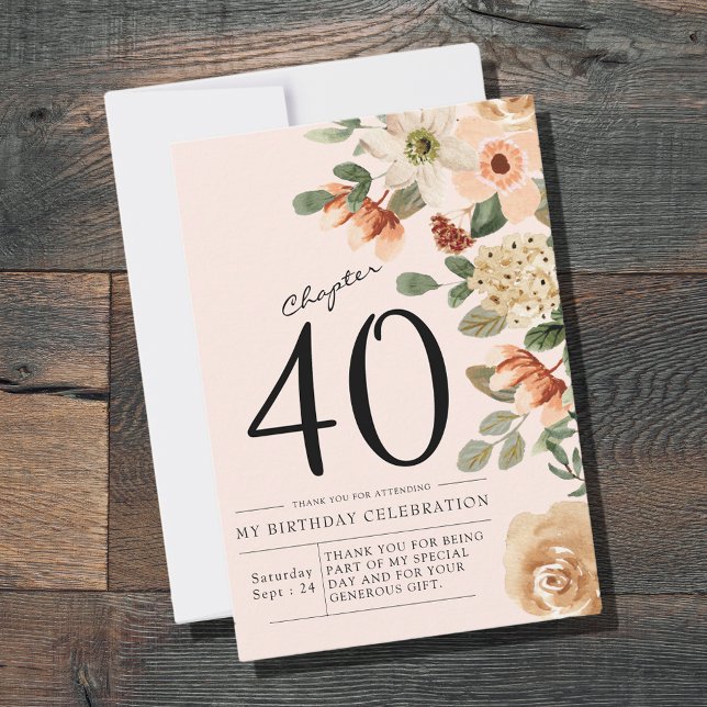 Cartão De Agradecimento Aniversário de 40 anos (Floral 40th Birthday Thank You Card.
Say thank you to those who celebrated your birthday with you.)