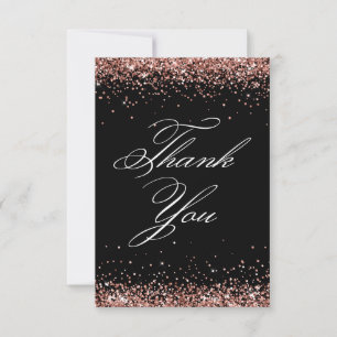 Cartão De Agradecimento aniversário de 40 anos Elegante Preto-Glitter Dour