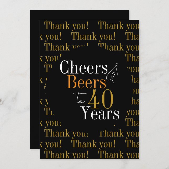 Cartão De Agradecimento aniversário de 40 anos Saúde e Cervejas Obrigado (Frente/Verso)