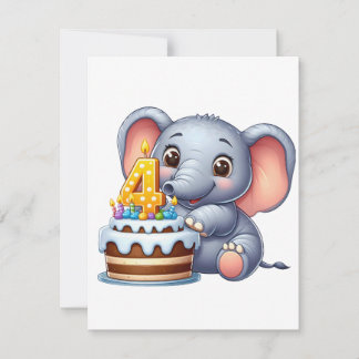 Cartão De Agradecimento Aniversário de 4 anos do Elefante Fofo