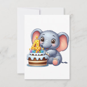 Cartão De Agradecimento Aniversário de 4 anos do Elefante Fofo