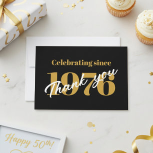 Cartão De Agradecimento Aniversário de 50 anos de 1976 Preto e Dourado Ret