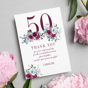 Cartão De Agradecimento Aniversário de 50 anos elegante moderno marco