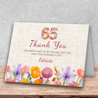 Cartão De Agradecimento Aniversário de 65 anos Elegante Apreciação de Linh