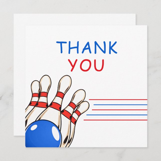 Cartão De Agradecimento Aniversário de 6 anos com tema de boliche Vermelho (Frente/Verso)