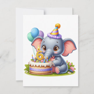 Cartão De Agradecimento Aniversário de 6 anos do Elefante Fofo