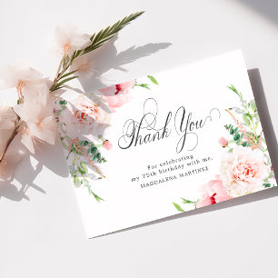 Cartão De Agradecimento Aniversário de 75 anos Peônia Rosa Floral Plano