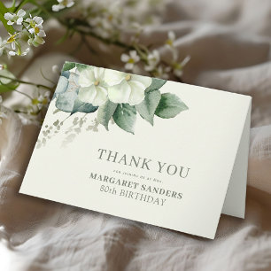 Cartão De Agradecimento Aniversário de 80 anos floral elegante