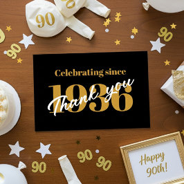 Cartão De Agradecimento Aniversário de 90 anos 1936 Preto e Dourado Retro