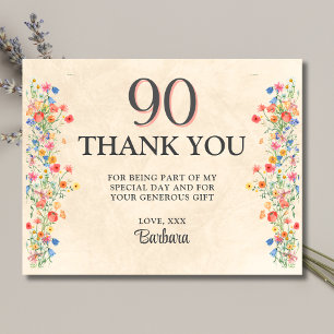 Cartão De Agradecimento Aniversário de 90 anos Agradecendo à Wildflower Fe