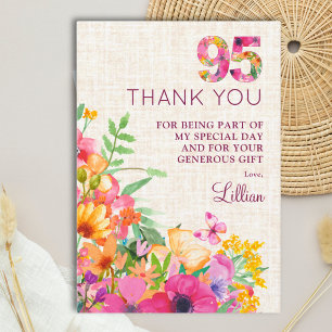 Cartão De Agradecimento Aniversário de 95 anos Elegante Jardim Floral Grat