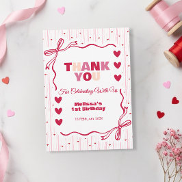 Cartão De Agradecimento Aniversário de Ação de Graças Namorada Rosa e Verm