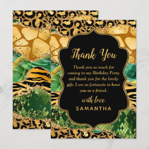 Cartão De Agradecimento Aniversário de Ágata Safari Dourado e Verde