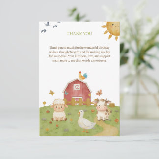 Cartão De Agradecimento Aniversário de Animais da Fazenda em Aquarela Fofa