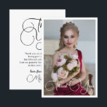Cartão De Agradecimento Aniversário de Bat Mitzvah de Foto Simples Elegant<br><div class="desc">Aniversário de Bat Mitzvah de Foto Simples Elegante Cartão de agradecimento Bat Mitzvah de Foto Simples Elegante apresenta o texto elegante "Obrigado" em letra cursiva branca na frente com sua mensagem personalizada no verso. Personalize editando o texto nas caixas de texto. Criado por ©Evco Studio www.zazzle.com/store/evcostudio</div>