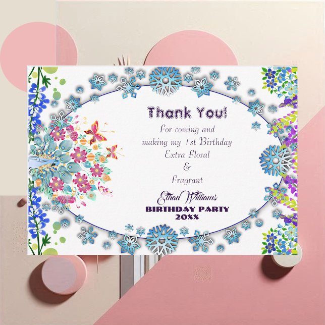 Cartão De Agradecimento Aniversário de Botão de Flor Pequena Oval Azul Mac (Kid's Soft Oval Blue Little Flower Bud Birthday Thank You Card)