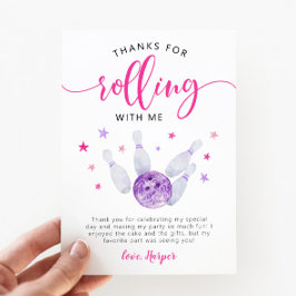 Cartão De Agradecimento Aniversário de Bowling Pink Obrigado por Rolar Com