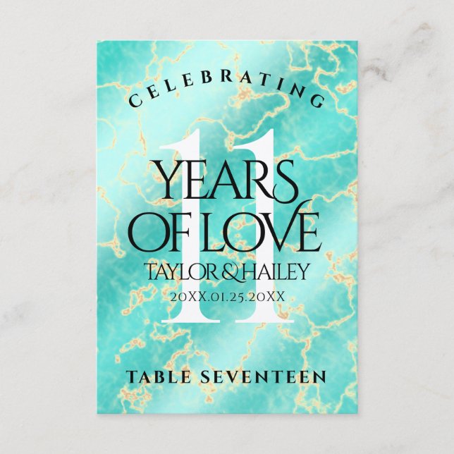 Cartão De Agradecimento Aniversário de Casamento da 11 Turquesa Elegante (Frente)