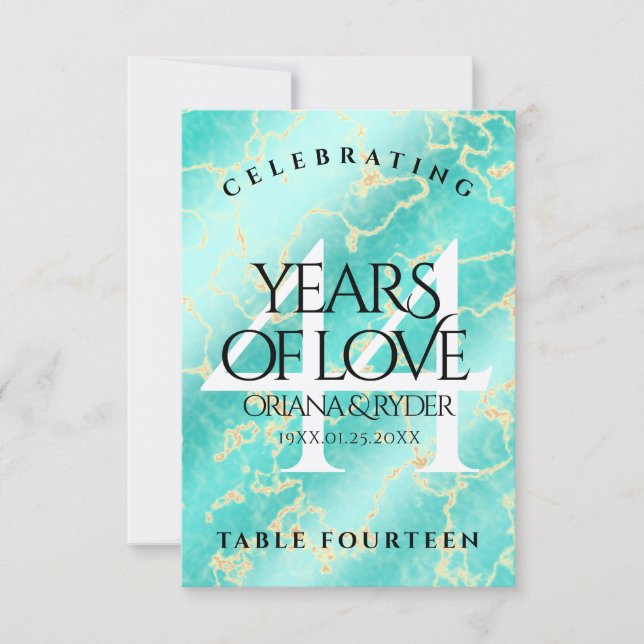 Cartão De Agradecimento Aniversário de Casamento da 44 Turquesa Elegante (Frente)