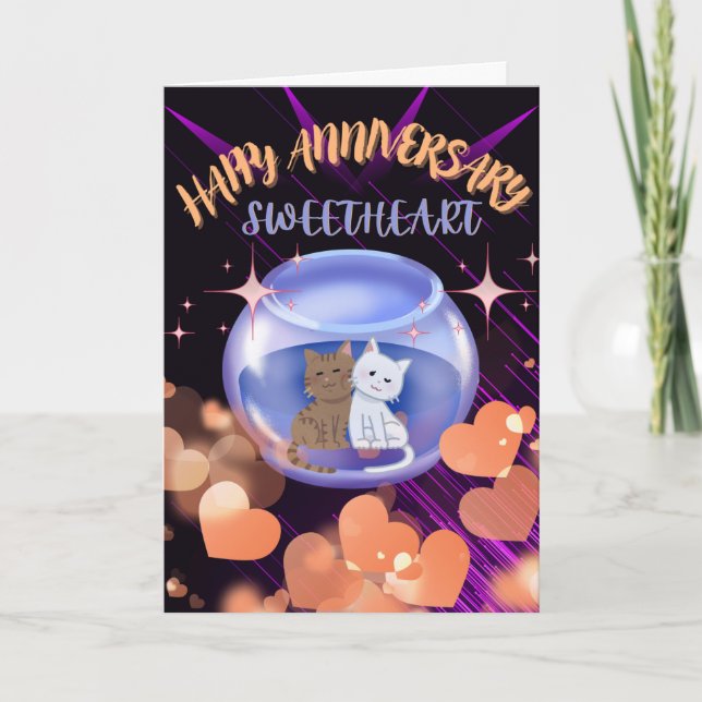 Cartão De Agradecimento Aniversário de Casamento de Gatos do Coração Neono (Frente)