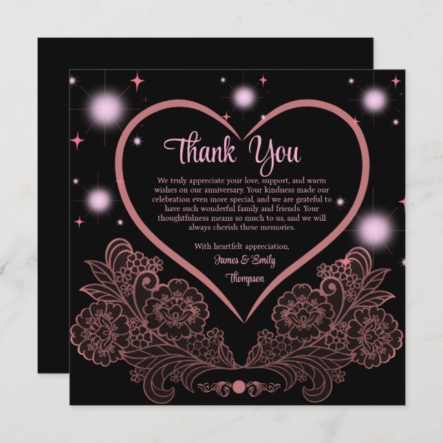 Cartão De Agradecimento Aniversário de Casamento Negro e Rosa Clássico Ele (Frente/Verso)