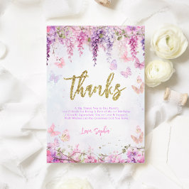 Cartão De Agradecimento Aniversário de criança de Borboleta Dourada de Wis