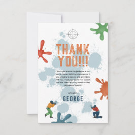 Cartão De Agradecimento Aniversário de criança de Paintball Azul Moderno p