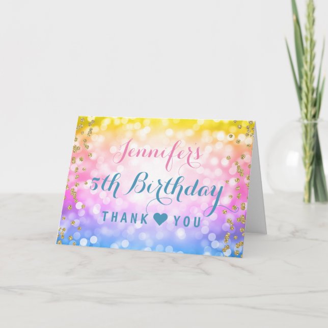 Cartão De Agradecimento Aniversário de criança Obrigado Unicorn Rainbow (Frente)