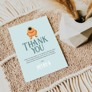 Cartão De Agradecimento Aniversário de Crianças Meninos Monstro Azul Fofo 