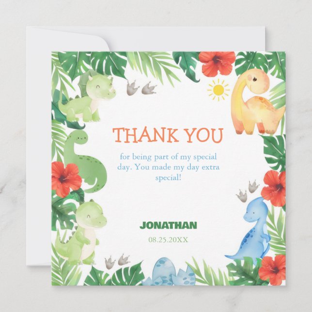 Cartão De Agradecimento Aniversário de Dinossauro da Floresta Tropical  (Frente)