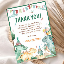 Cartão De Agradecimento Aniversário de Dinossauro Fofo