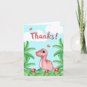 Cartão De Agradecimento Aniversário de Dinossauro Menina